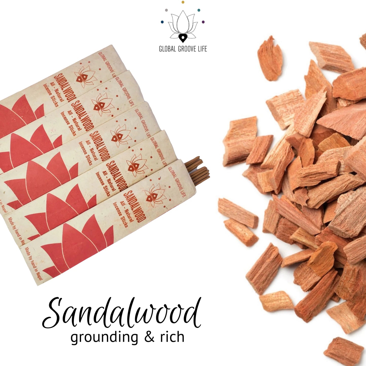 Sandalwood Incense Natural Aromatic Incense Sticks – 75 Count (5 packs of 15)