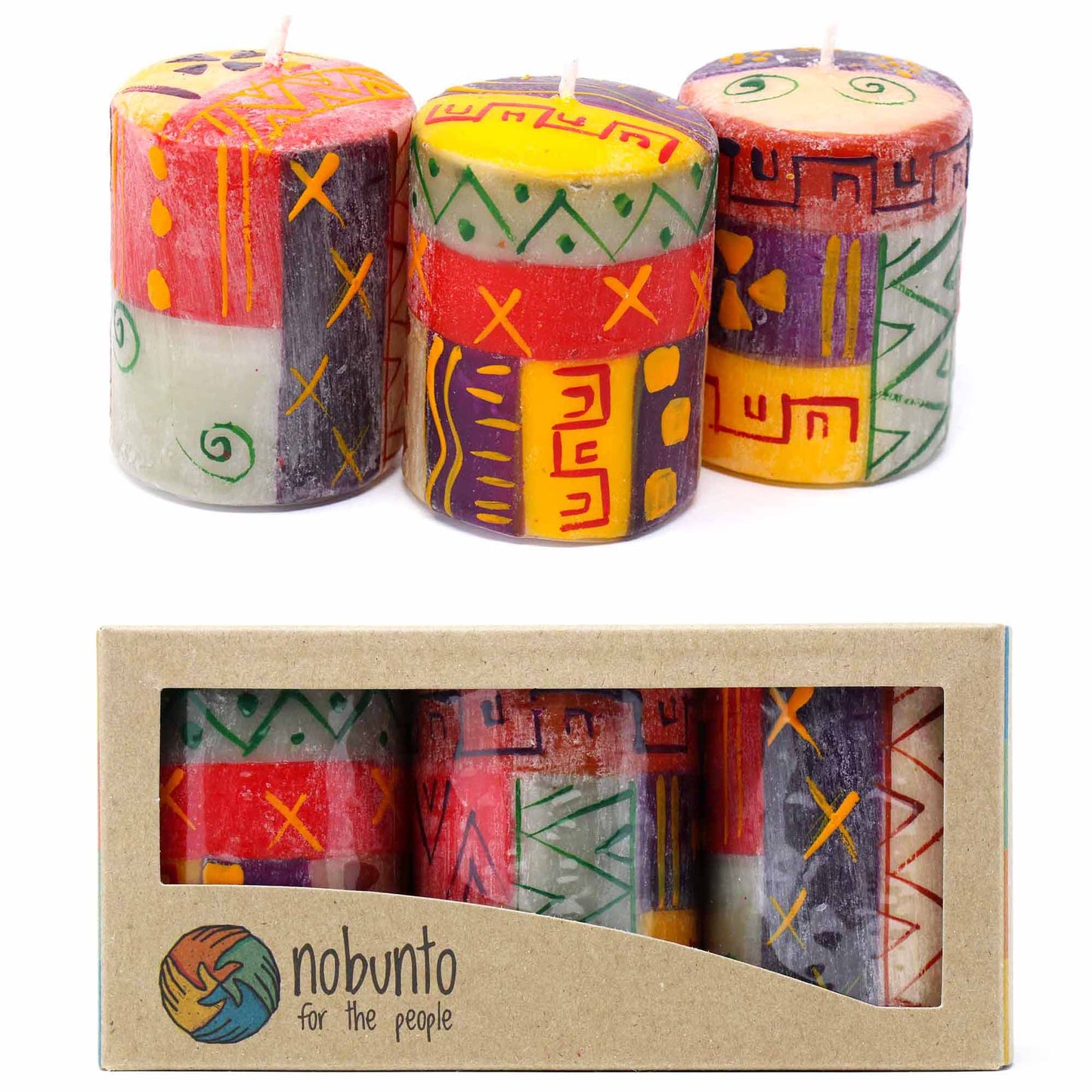 Ensemble de trois bougies peintes à la main en boîte - Indaeuko Design - Nobunto