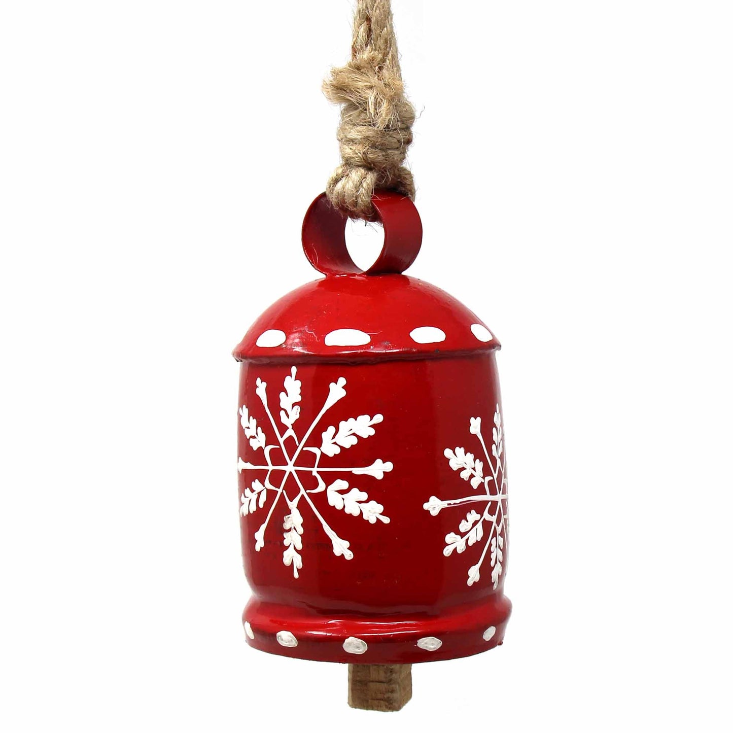 Cloche suspendue en fer rustique recyclé rouge et blanc en forme de flocon de neige