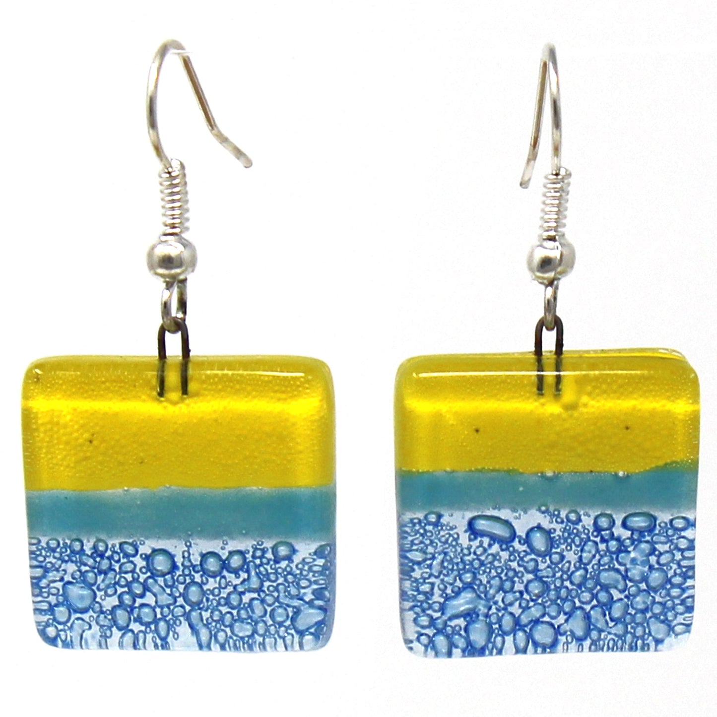 Boucles d'oreilles pendantes carrées en verre, jaune et bleu - Tili Glass
