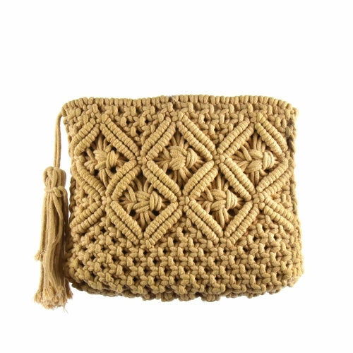 Pochette en macramé avec pompon, beige