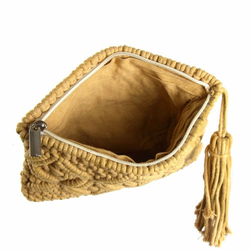 Pochette en macramé avec pompon, beige