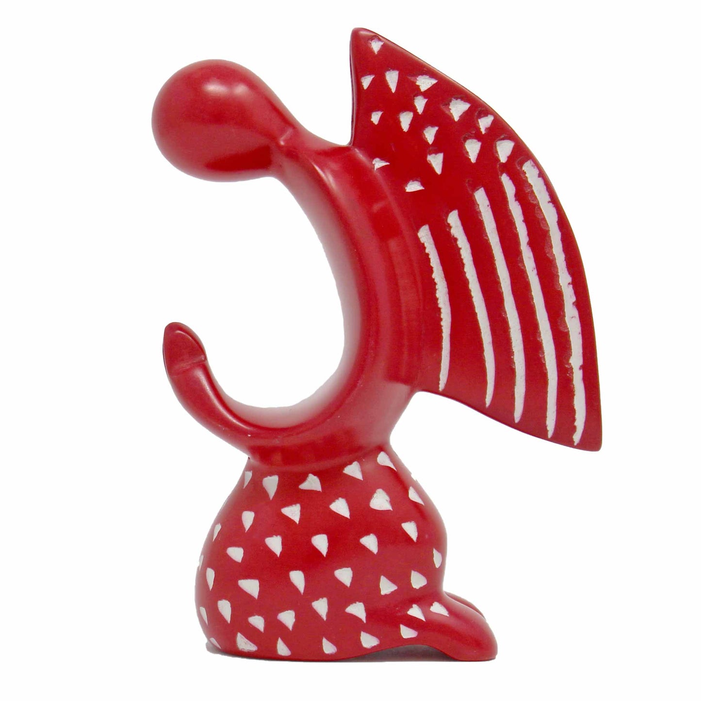 Sculpture en stéatite d'ange priant - Finition rouge