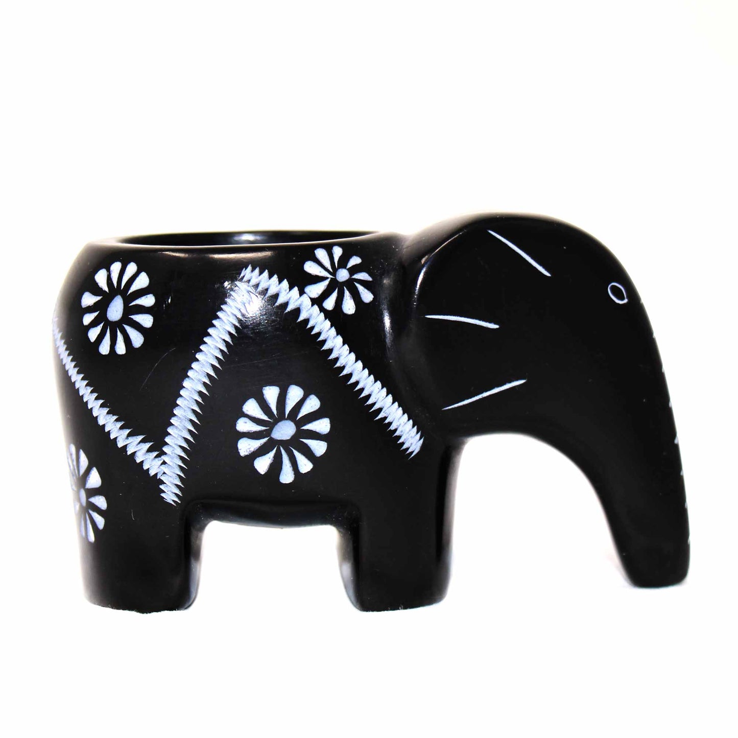 Elephant Soapstone fyrfadslys - sort finish med etch design