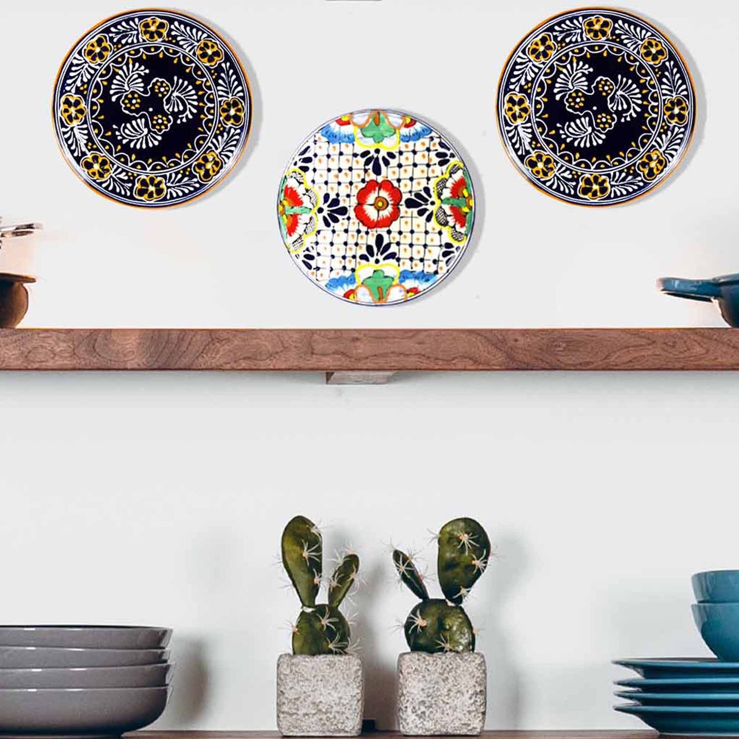 Poterie faite à la main 8" Trivet ou Tenture murale, Bleu - Encantada