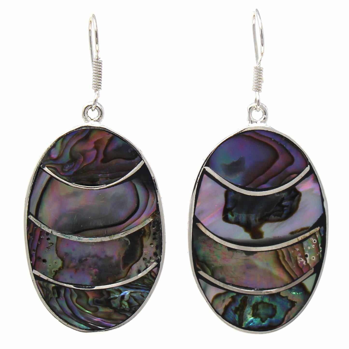 Boucles d'oreilles ovales en ormeau à bandes