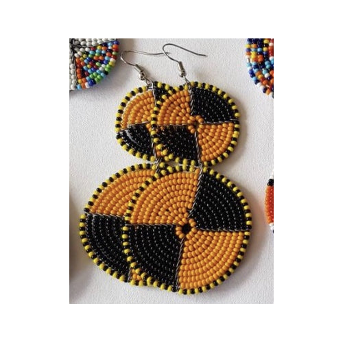 Boucles d'oreilles pendantes à double cercle en perles Maasai, dorées et noires