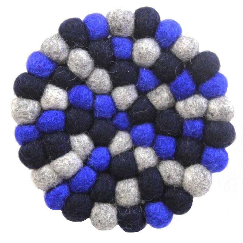 Sous-verres en feutre fabriqués à la main du Népal : paquet de 4, Chakra Dark Blues - Global Groove (T)