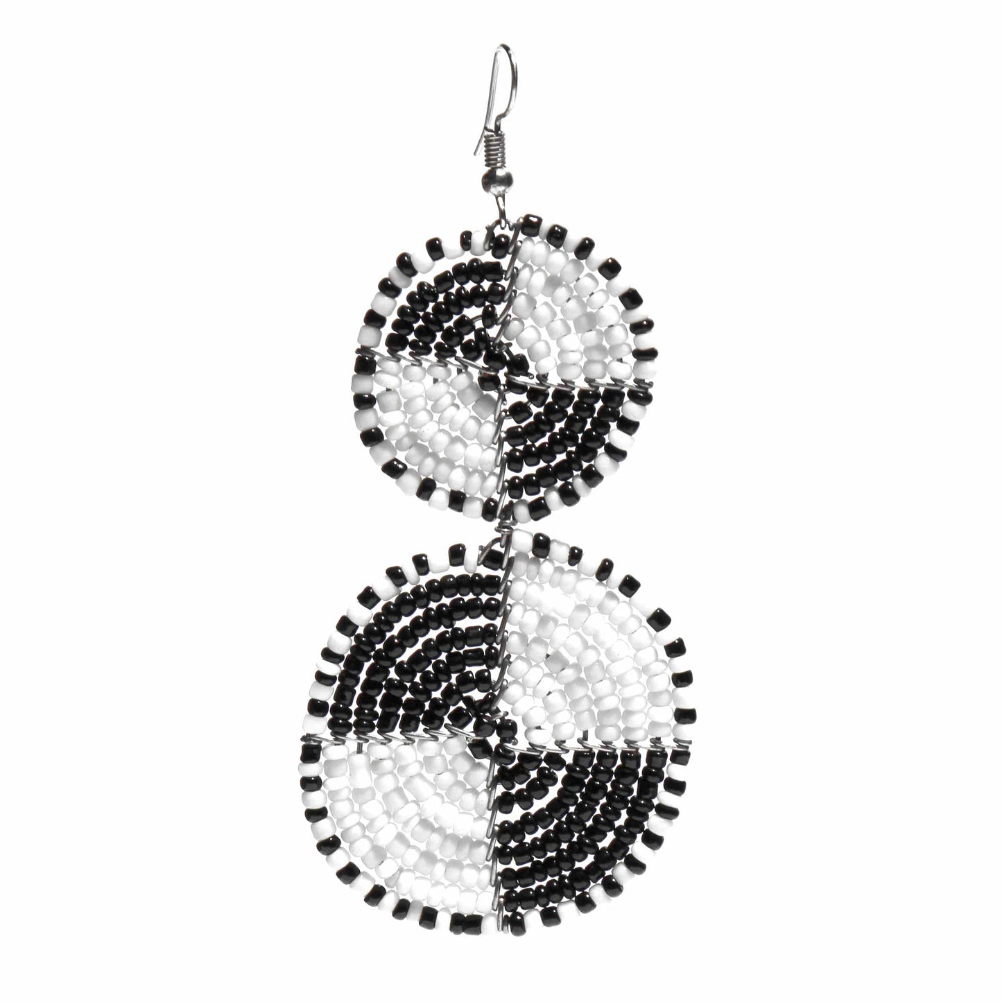 Boucles d'oreilles pendantes à double cercle en perles Maasai, blanches et noires