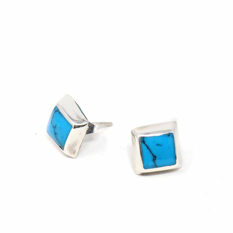 Boucles d'oreilles en argent sterling, carré noir turquoise sterling