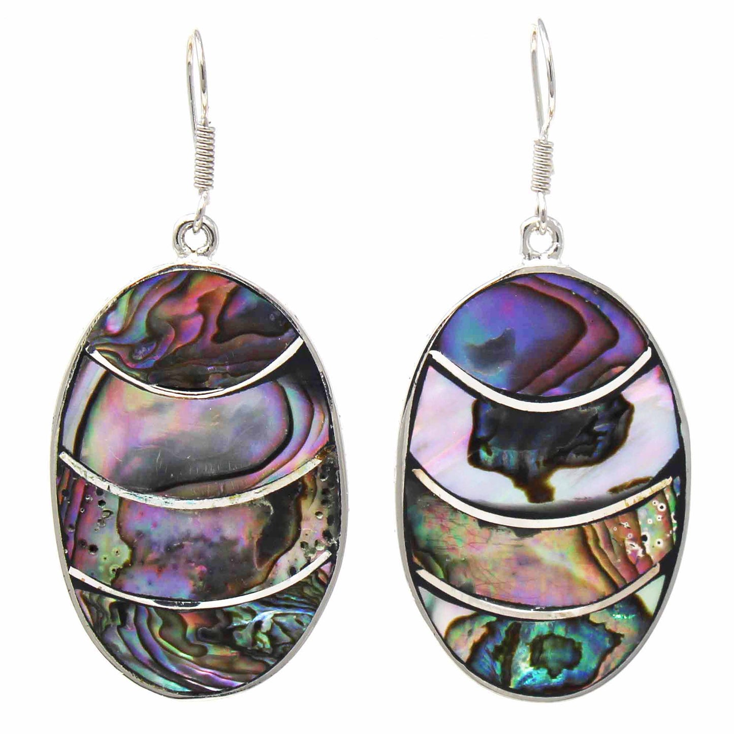 Boucles d'oreilles ovales en ormeau à bandes