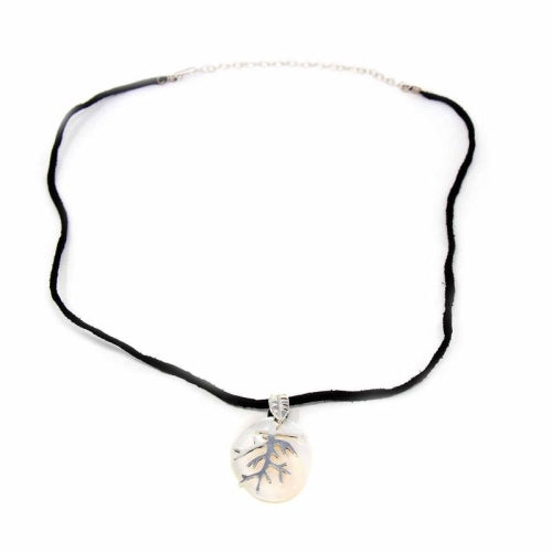 Pendentif, Branches Argentées sur Nacre