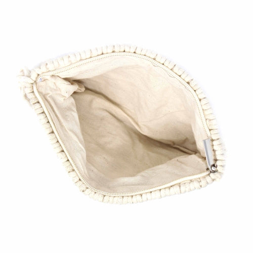 Pochette en macramé avec pompon, crème