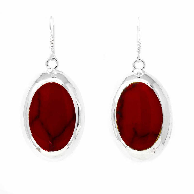 Boucles d'oreilles, Ovales Jaspe Rouge