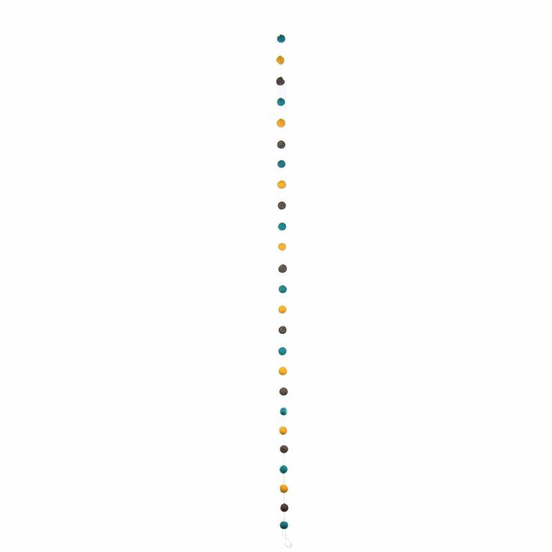 Feutre fabriqué à la main du Népal : guirlandes de pompons, bleu/gris/jaune