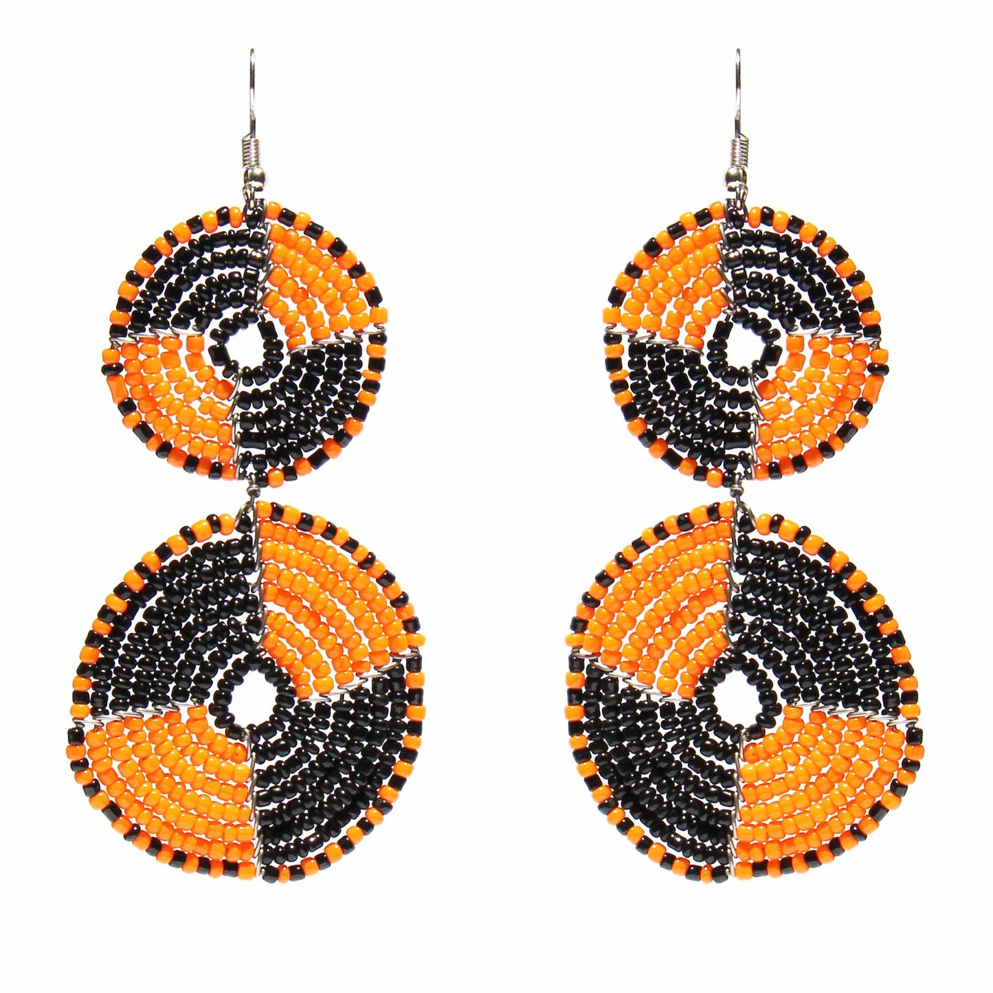 Boucles d'oreilles pendantes à double cercle en perles Maasai, orange mangue et noir