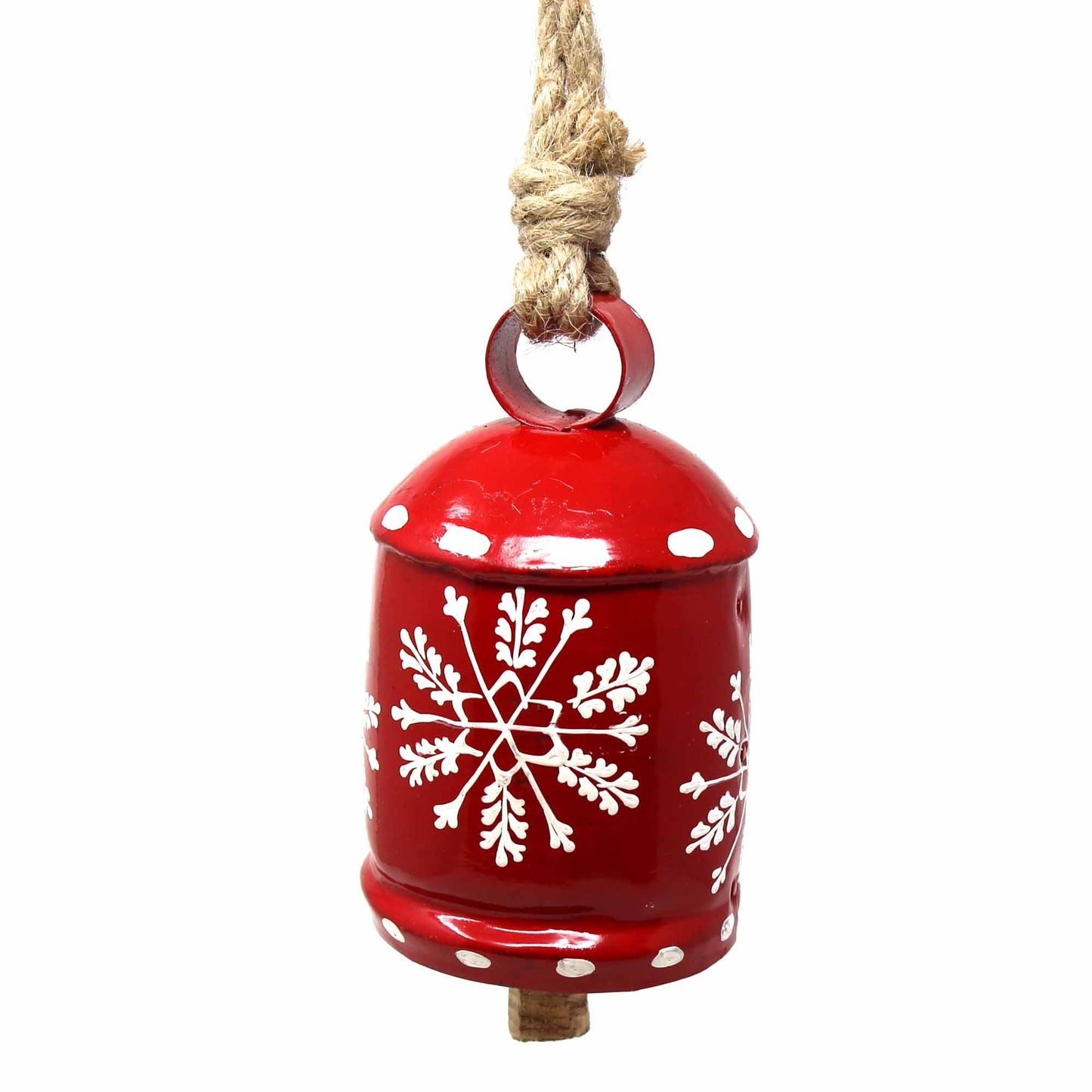 Cloche suspendue en fer rustique recyclé rouge et blanc en forme de flocon de neige