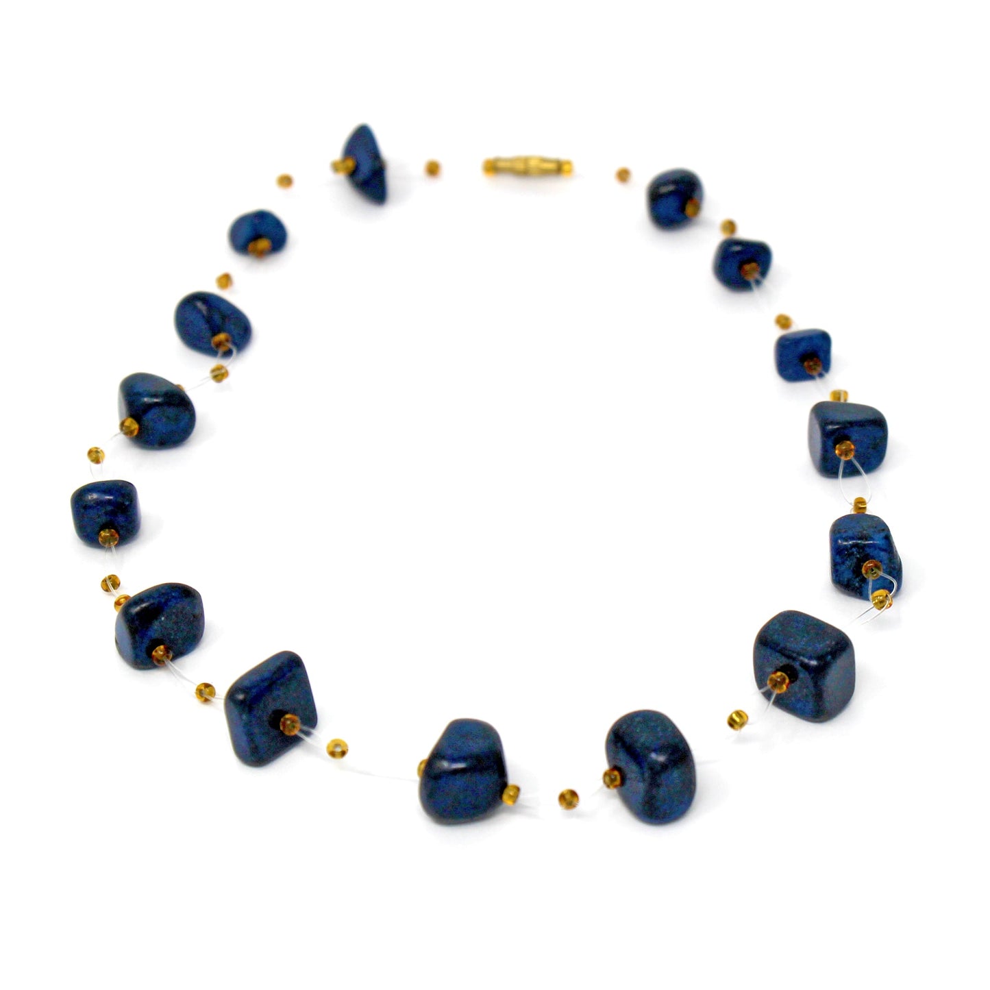 Collier de pierres flottantes et de perles Massaï, bleu marine