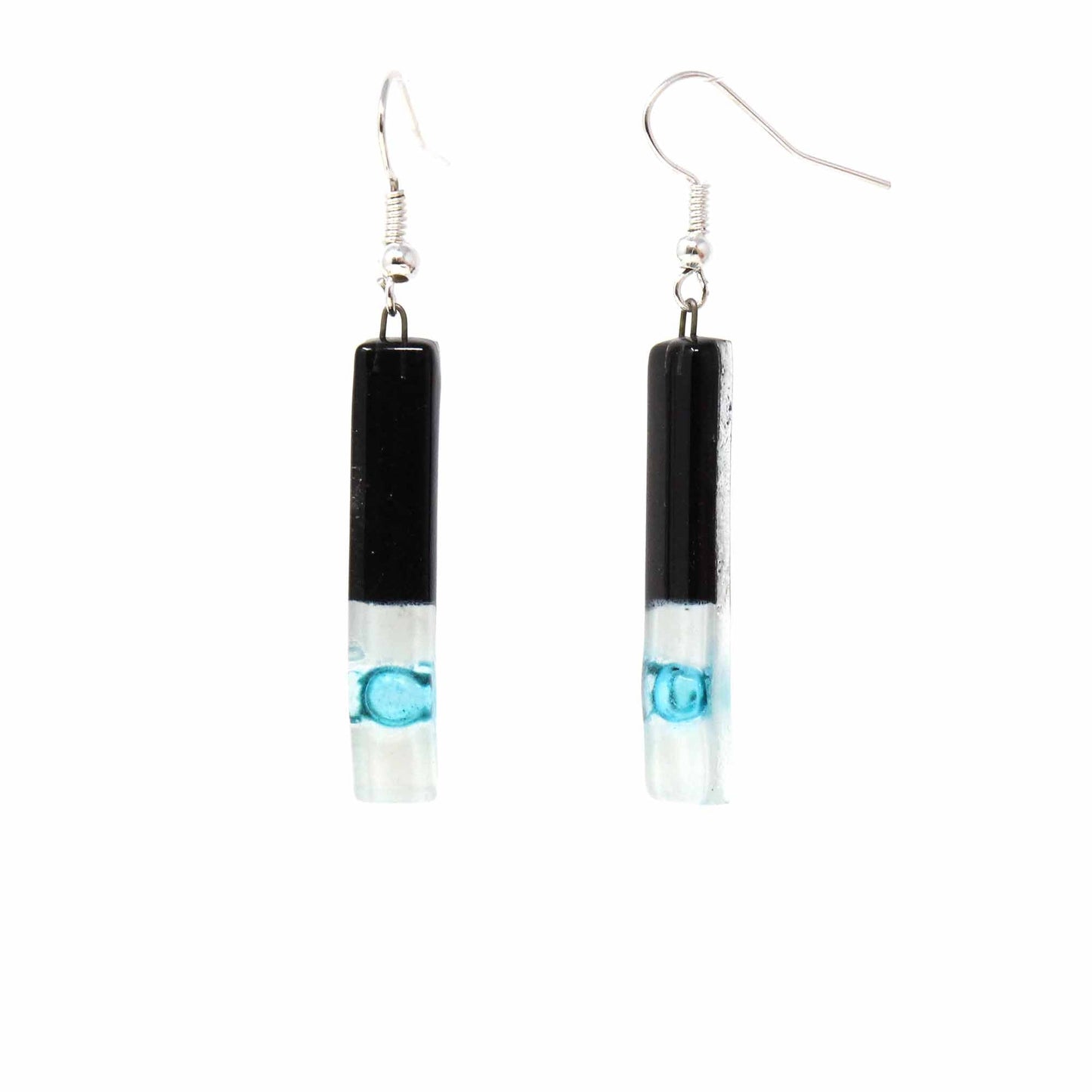 Boucles d'oreilles pendantes longues en verre rectangulaire, cravate noire - Tili Glass