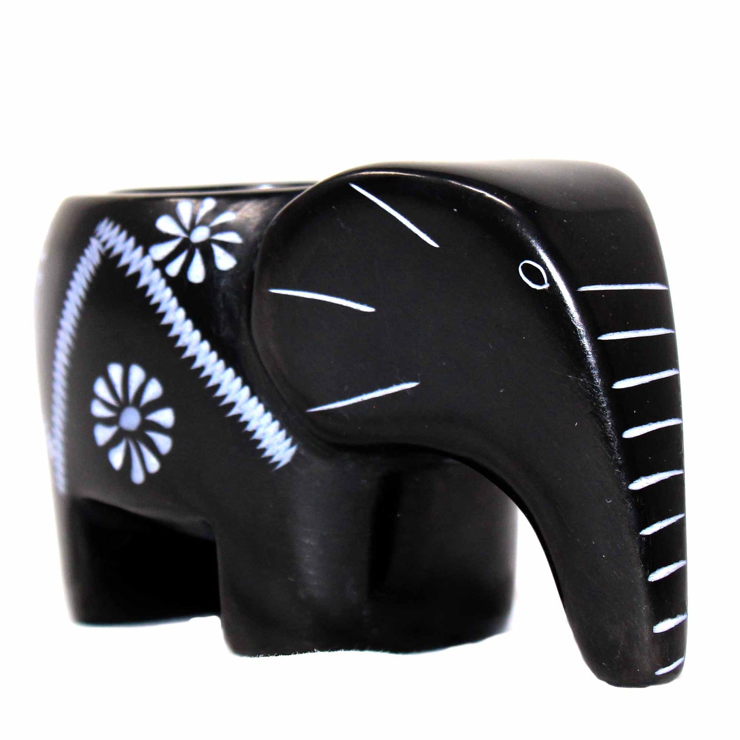 Elephant Soapstone fyrfadslys - sort finish med etch design