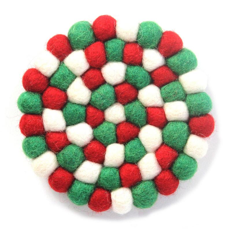 Sous-verres en feutre fabriqués à la main du Népal : paquet de 4, blanc de Noël multicolore - Global Groove (T)