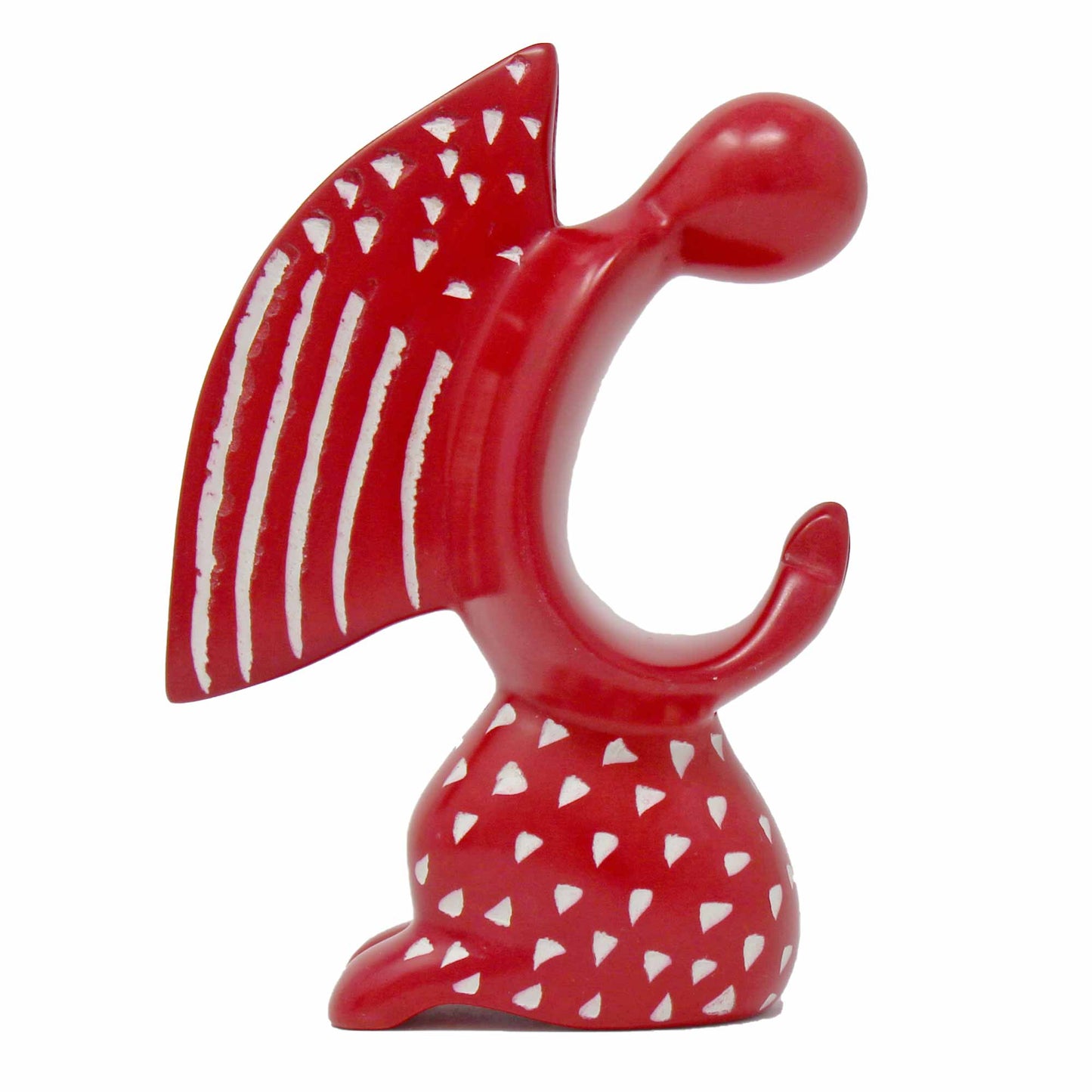 Sculpture en stéatite d'ange priant - Finition rouge