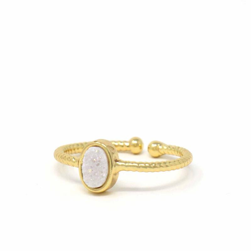 Bague : Pierre d'Agate Druzy Blanche - Starfish Project