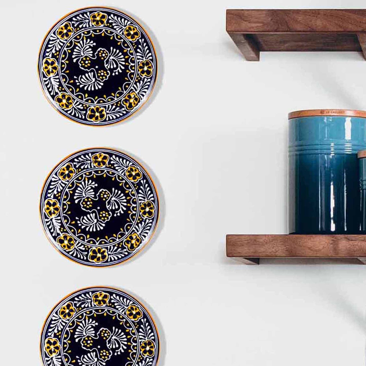 Poterie faite à la main 8" Trivet ou Tenture murale, Bleu - Encantada