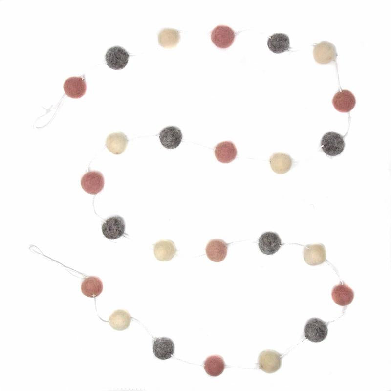 Feutre fabriqué à la main du Népal : guirlandes de pompons, gris foncé/rose
