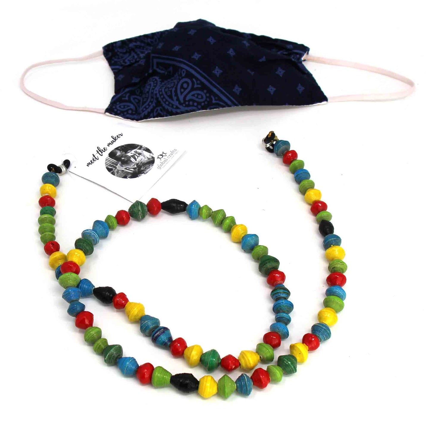 Chaîne de perles en papier pour masque facial/lunettes, perles rondes colorées