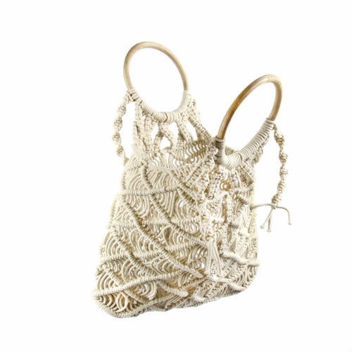 Sac en macramé avec poignée en bois