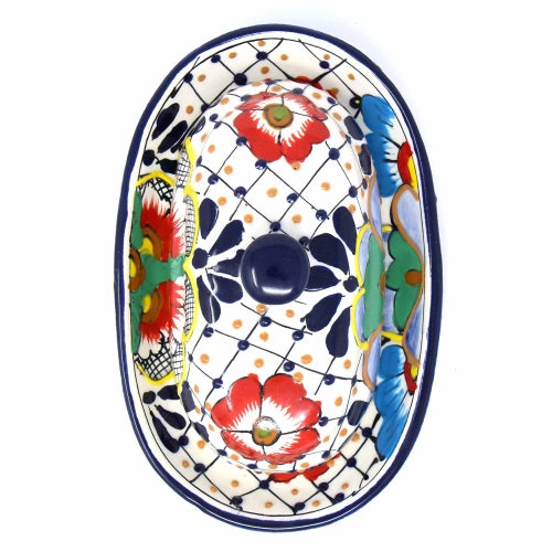 Beurrier de poterie fait à la main, points et fleurs - Encantada