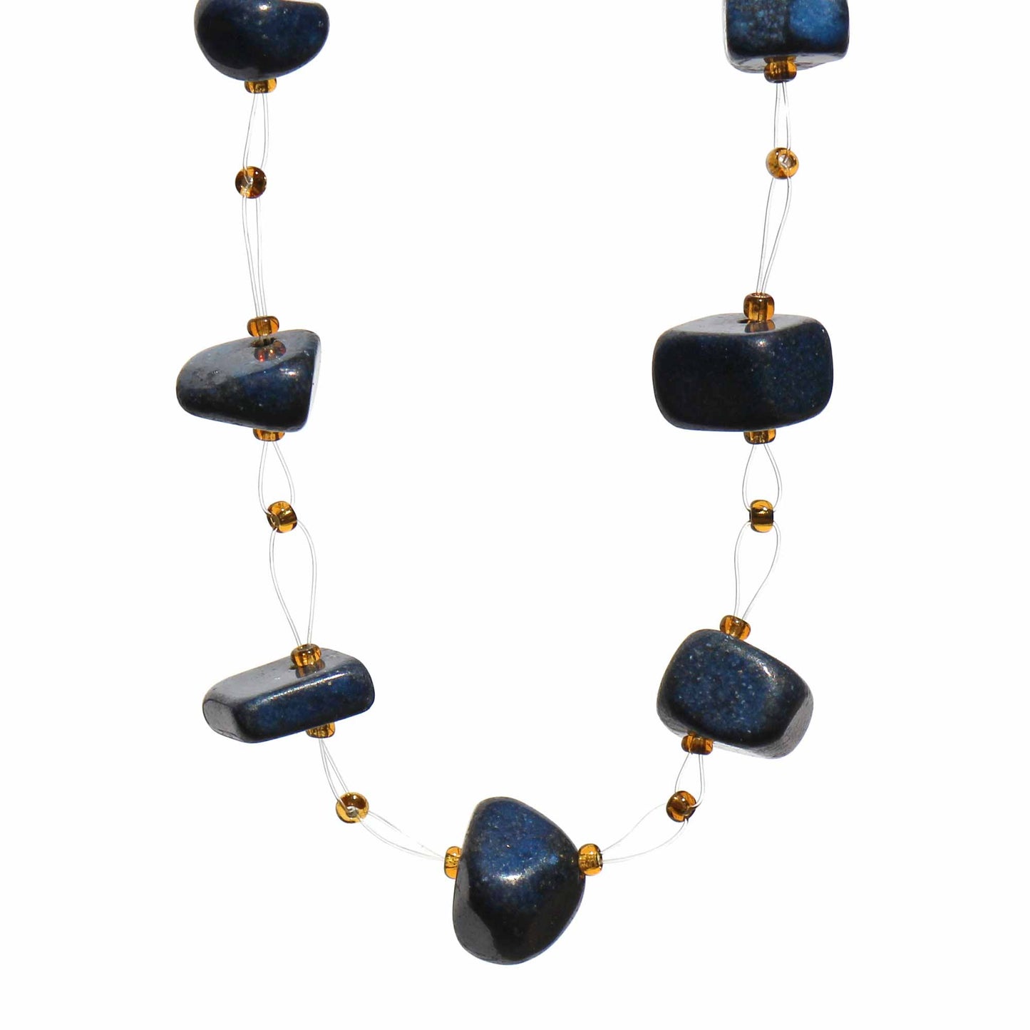 Collier de pierres flottantes et de perles Massaï, bleu marine