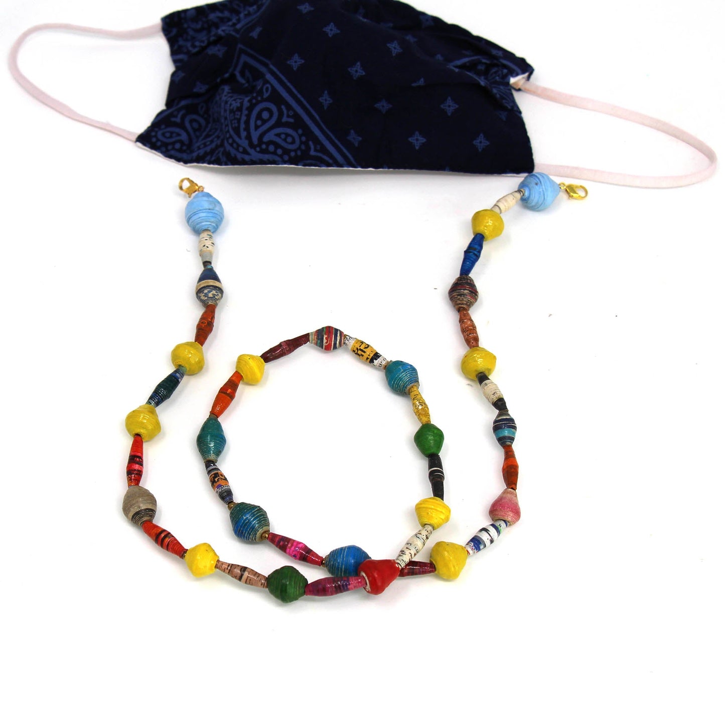 Chaîne de perles en papier pour masque facial/lunettes, formes mixtes colorées