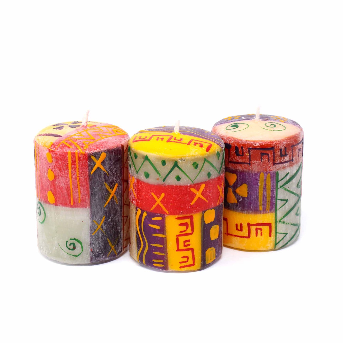 Ensemble de trois bougies peintes à la main en boîte - Indaeuko Design - Nobunto