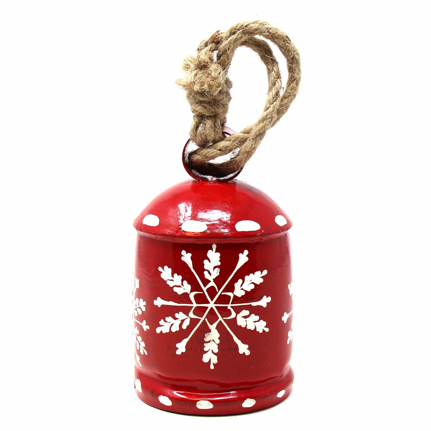 Cloche suspendue en fer rustique recyclé rouge et blanc en forme de flocon de neige