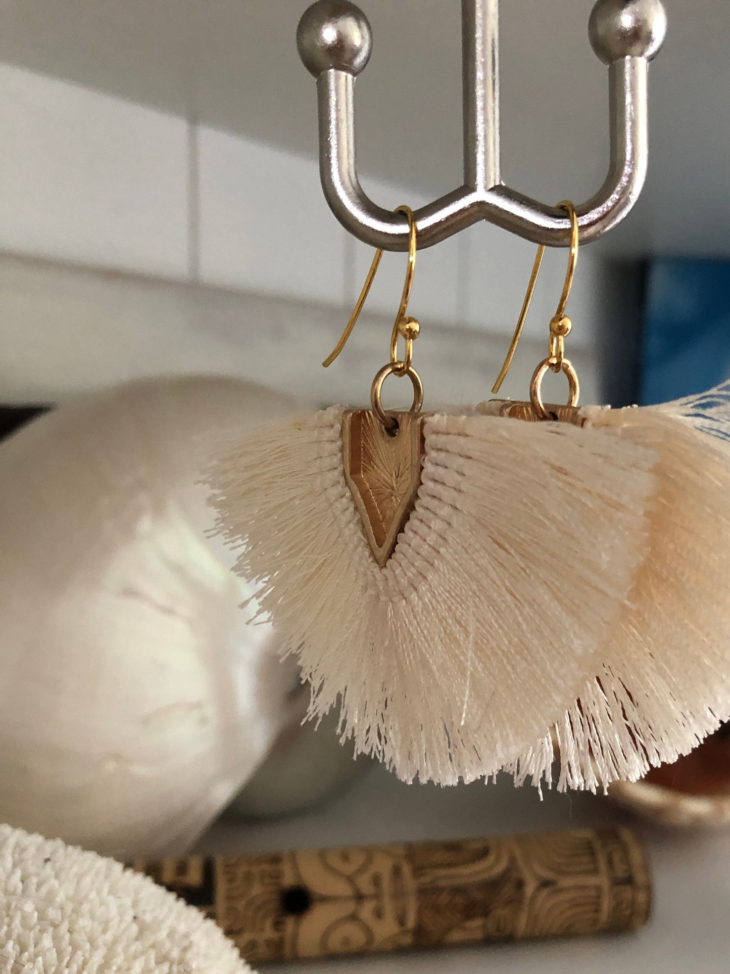 Fan Tassel & Beaded Gold Silver Earring | Dangle Earring | Boho earring | Beach vibe Earring | Southwestern Earring | 18 k gold plated |