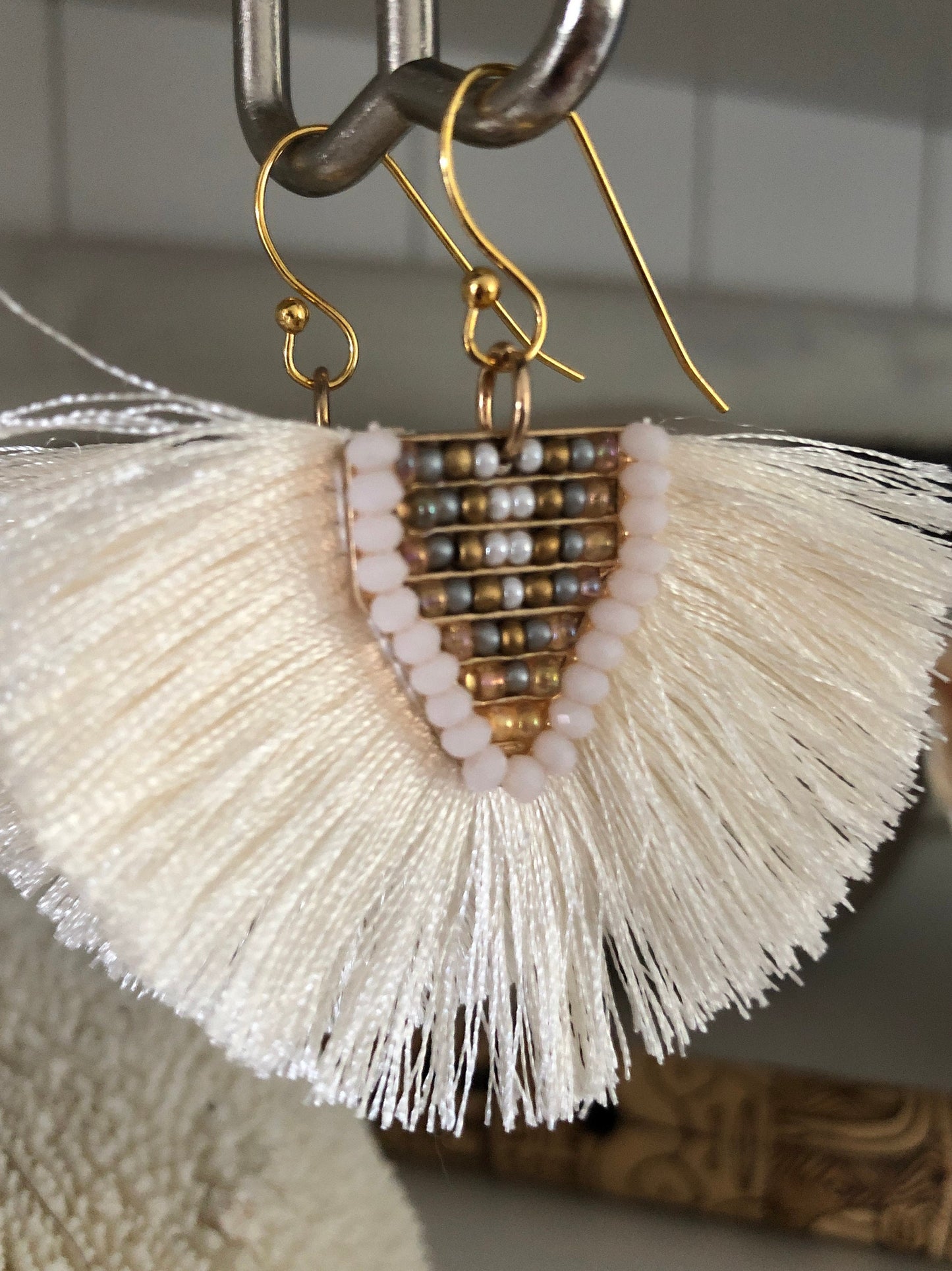 Fan Tassel & Beaded Gold Silver Earring | Dangle Earring | Boho earring | Beach vibe Earring | Southwestern Earring | 18 k gold plated |