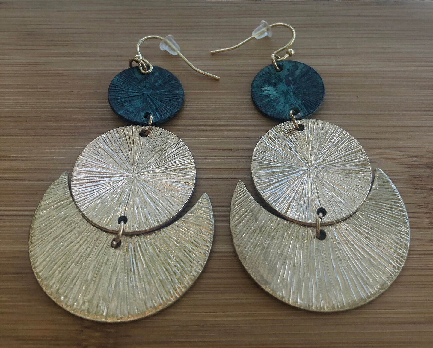 Rangiroa Earring: Bridesmaid gift | Beach vacation | BOHO earring| Dangle earring | Gold | Patina Handmade earring | Festival | Moon