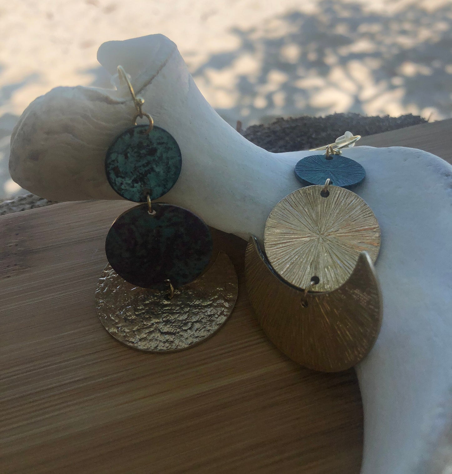 Rangiroa Earring: Bridesmaid gift | Beach vacation | BOHO earring| Dangle earring | Gold | Patina Handmade earring | Festival | Moon