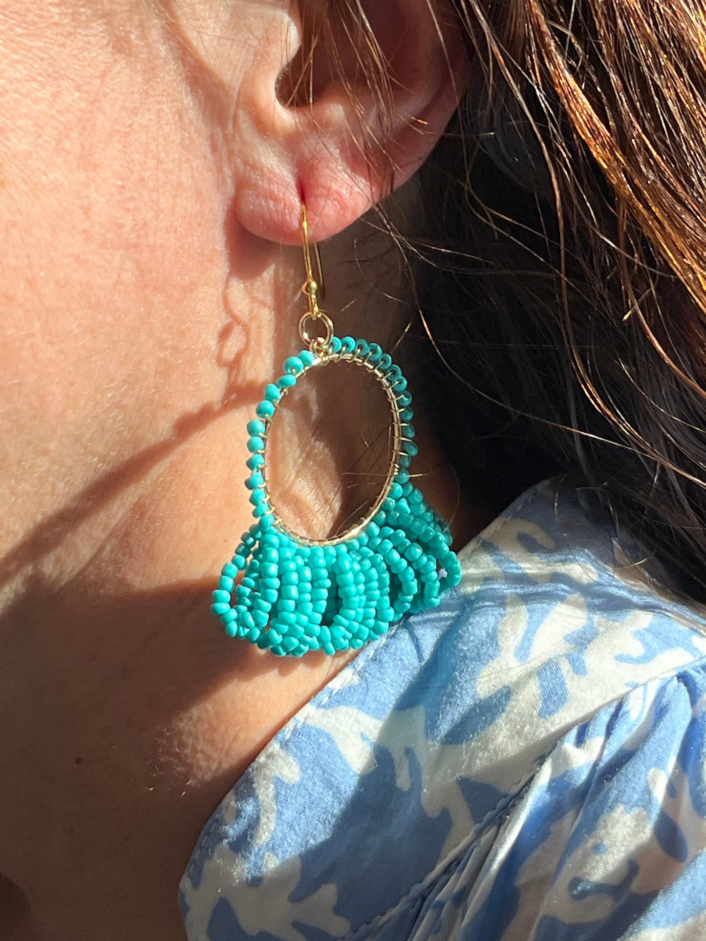 Lagoon Blue: Turquoise Beaded Earring | Beach vacation | BOHO | Southwestern | Bridesmaids gift| Beach vibes | Dangle earring |
