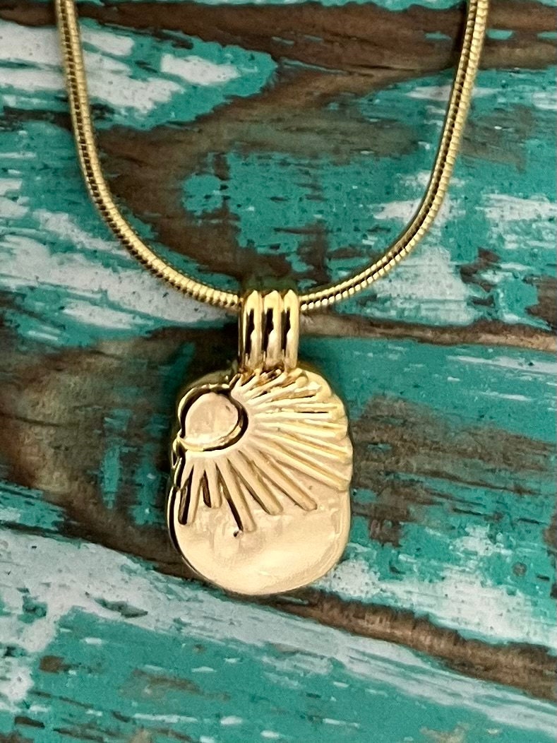 Sun Ray Necklace Golden 14 K Gold Filled | Sun Pendant | Beach Vibes | 1mm gold snake chain | 18 inches | lobster clasp | Layering Necklace