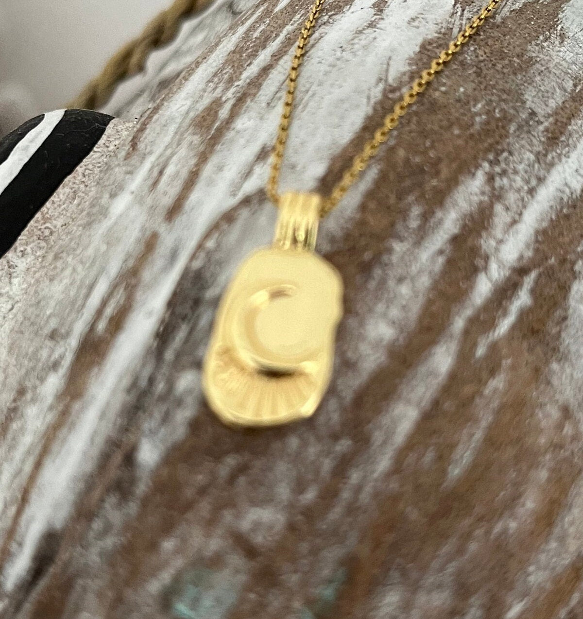 Crescent Moon Beam Necklace Golden 14 K Gold Filled | Moon Pendant | Beach Vibes | adjustable cable chain round clasp | Layering Necklace