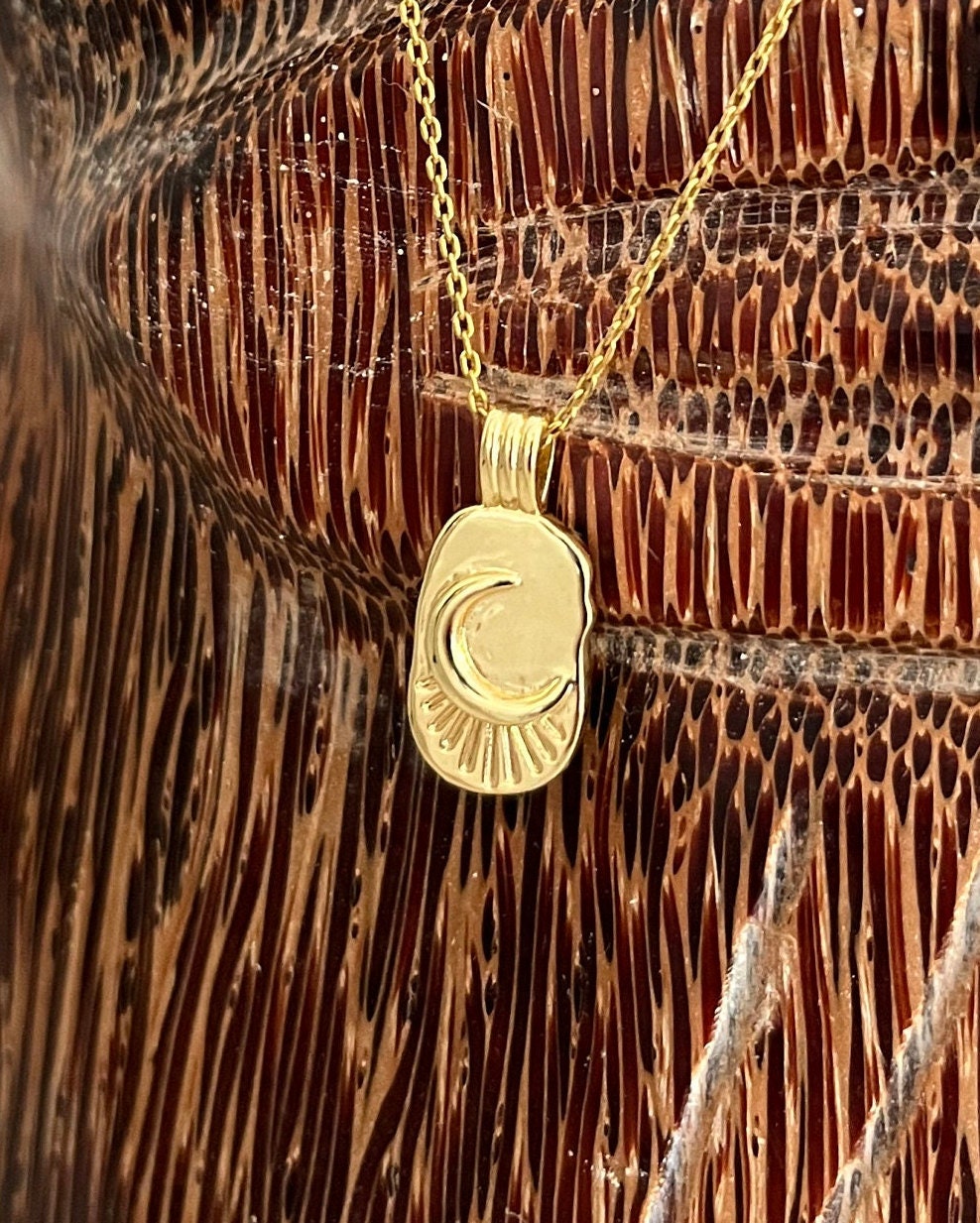 Crescent Moon Beam Necklace Golden 14 K Gold Filled | Moon Pendant | Beach Vibes | adjustable cable chain round clasp | Layering Necklace