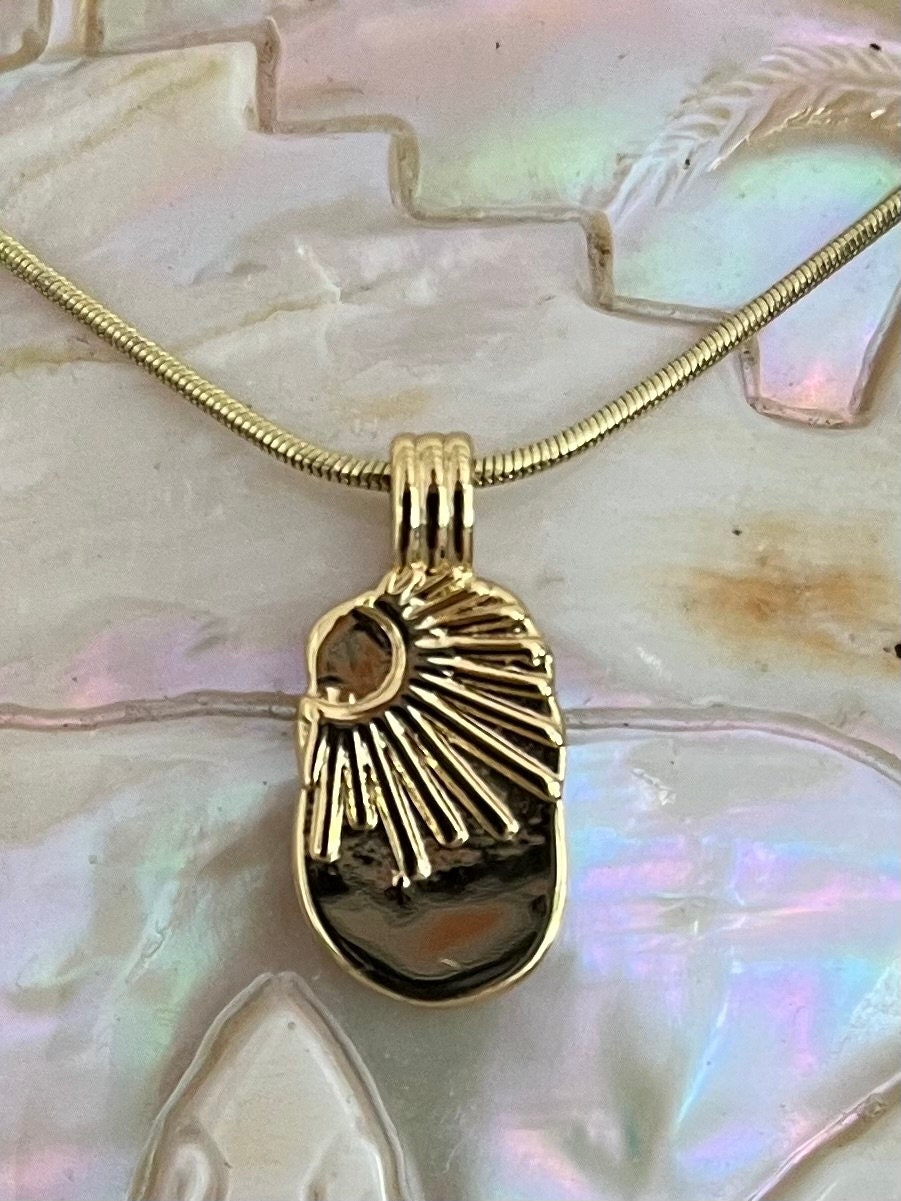 Sun Ray Necklace Golden 14 K Gold Filled | Sun Pendant | Beach Vibes | 1mm gold snake chain | 18 inches | lobster clasp | Layering Necklace
