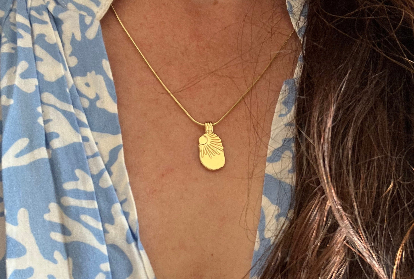 Sun Ray Necklace Golden 14 K Gold Filled | Sun Pendant | Beach Vibes | 1mm gold snake chain | 18 inches | lobster clasp | Layering Necklace
