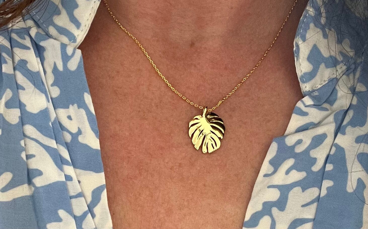 Gold Monstera leaf Necklace 14 K Gold Filled | tropical | Beach Vibes | adjustable cable gold filled cable chain | Layering Necklace