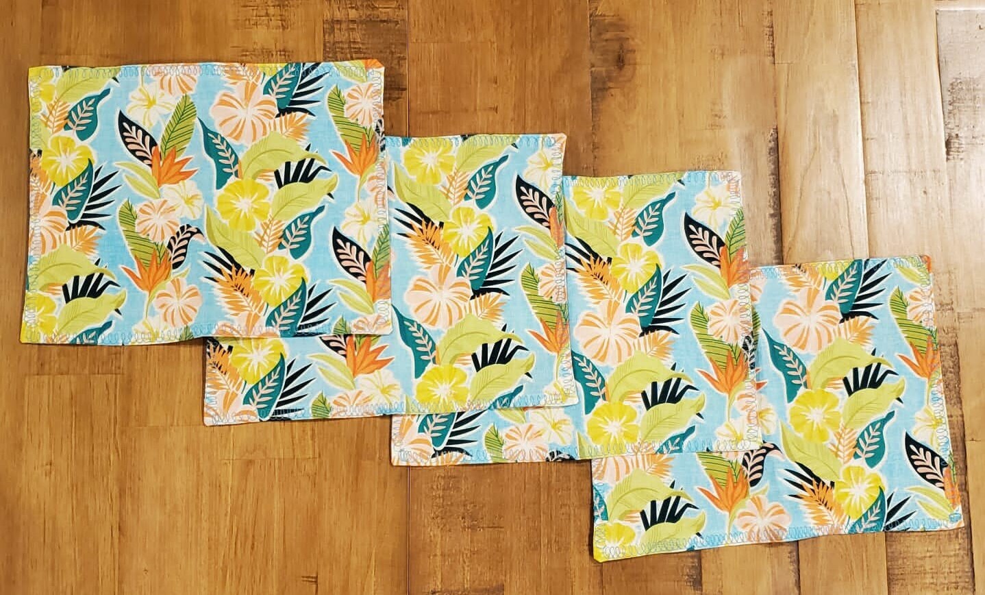Cotton Napkins | Tropical Print Travel Napkins | Set of 4 Reusable Napkins | Waste Free Cotton Napkins | Beach Wedding| Teacher Gift |