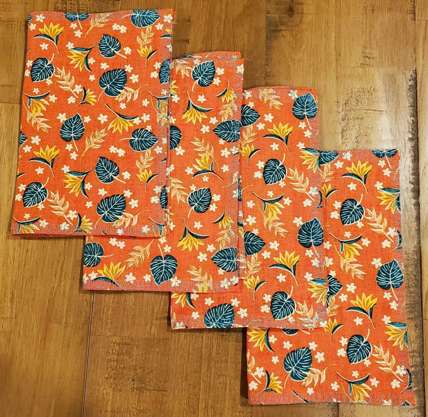 Cotton Napkins | Tropical Print Travel Napkins | Set of 4 Reusable Napkins| Waste Free Cotton Napkins | Beach Wedding | Vacation | Camping