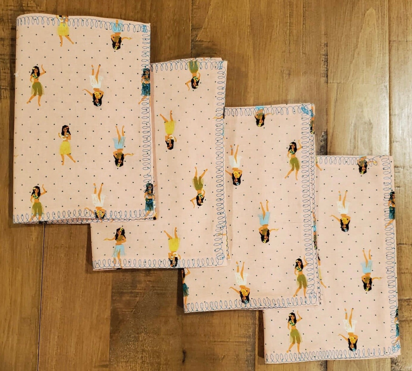 Cotton Napkins | Pink Hula Dancer Print Travel Napkins | Set of 4 Cotton Napkins | Waste Free Cotton Napkins| Picnic Napkins |